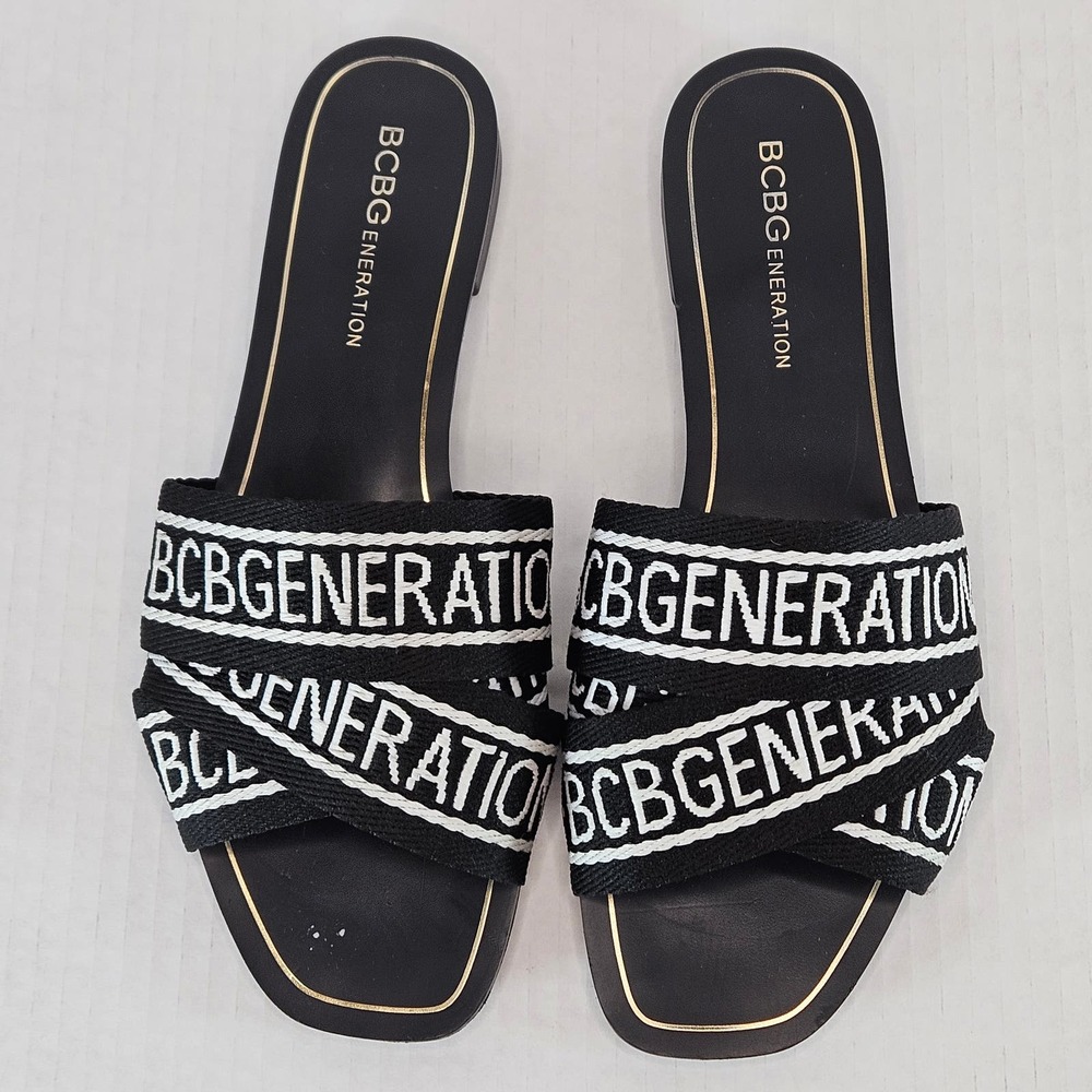 Women's‎ BCBGeneration Black/White Krista Logo Slides Size 6.5